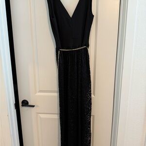 a'gaci Black Maxi Dress with Lace and Gold Chain